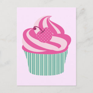 Niedlich Pink Cupcake Pastell Pink Postkarte