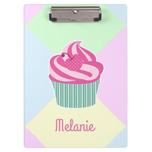 Niedlich Pink Cupcake Pastellfarben Personalisiert Klemmbrett (Vorderseite)