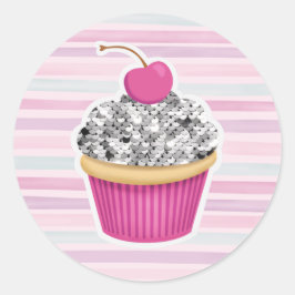 Niedlich Pink Cupcake Süßigkeiten Runder Aufkleber