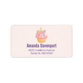 Niedlich Pink Cupcake Unicorn mit Rose Adressaufkleber (Vorne)
