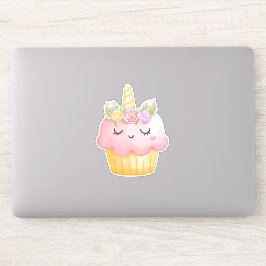 Niedlich Pink Cupcake Unicorn mit Rose Aufkleber