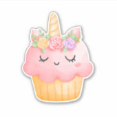 Niedlich Pink Cupcake Unicorn mit Rose Aufkleber (Vorderseite)