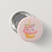 Niedlich Pink Cupcake Unicorn mit Rose Button (Vorne & Hinten)