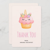 Niedlich Pink Cupcake Unicorn mit Rose Danke (Vorne/Hinten)