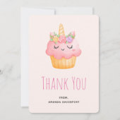 Niedlich Pink Cupcake Unicorn mit Rose Danke (Vorderseite)