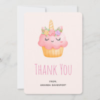 Niedlich Pink Cupcake Unicorn mit Rose Danke