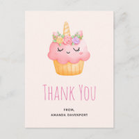 Niedlich Pink Cupcake Unicorn mit Rose Danke