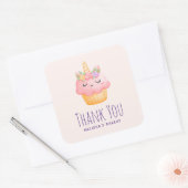 Niedlich Pink Cupcake Unicorn mit Rose Danke Quadratischer Aufkleber (Umschlag)