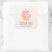 Niedlich Pink Cupcake Unicorn mit Rose Danke Quadratischer Aufkleber (Tasche)
