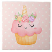 Niedlich Pink Cupcake Unicorn mit Rose Fliese (Vorderseite)