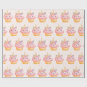 Niedlich Pink Cupcake Unicorn mit Rose Geschenkpapier (Flach)