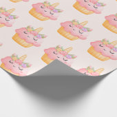 Niedlich Pink Cupcake Unicorn mit Rose Geschenkpapier (Ecke)
