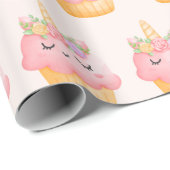 Niedlich Pink Cupcake Unicorn mit Rose Geschenkpapier (Rolleneckpunkt)