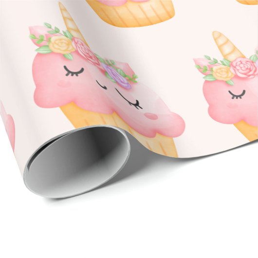 Niedlich Pink Cupcake Unicorn mit Rose Geschenkpapier (Rolleneckpunkt)
