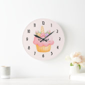 Niedlich Pink Cupcake Unicorn mit Rose Große Wanduhr (Zuhause)