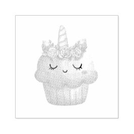 Niedlich Pink Cupcake Unicorn mit Rose Gummistempel