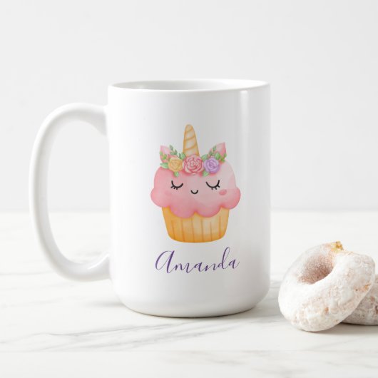 Niedlich Pink Cupcake Unicorn mit Rose Kaffeetasse (Mit Donut)