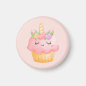 Niedlich Pink Cupcake Unicorn mit Rose Magnet (Vorne)