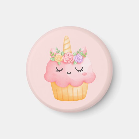 Niedlich Pink Cupcake Unicorn mit Rose Magnet (Vorne)