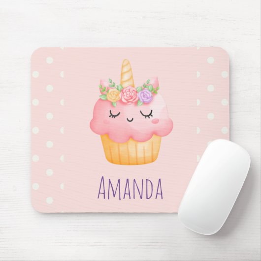 Niedlich Pink Cupcake Unicorn mit Rose Mousepad (Mit Mouse)
