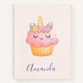 Niedlich Pink Cupcake Unicorn mit Rose Notizblock (Vorderseite)
