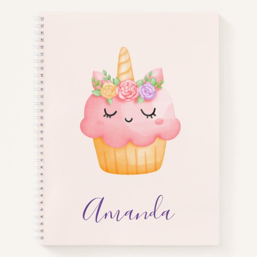 Niedlich Pink Cupcake Unicorn mit Rose Notizblock (Vorderseite)