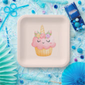 Niedlich Pink Cupcake Unicorn mit Rose Pappteller (Party)