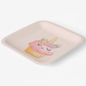 Niedlich Pink Cupcake Unicorn mit Rose Pappteller (Gewinkelt)