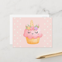 Niedlich Pink Cupcake Unicorn mit Rose