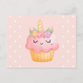 Niedlich Pink Cupcake Unicorn mit Rose Postkarte (Vorderseite)