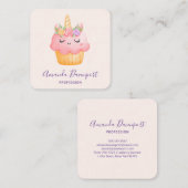 Niedlich Pink Cupcake Unicorn mit Rose Quadratische Visitenkarte (Vorne/Hinten)