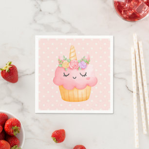 Niedlich Pink Cupcake Unicorn mit Rose Serviette
