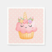Niedlich Pink Cupcake Unicorn mit Rose Serviette (Vorderseite)