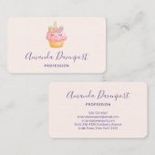 Niedlich Pink Cupcake Unicorn mit Rose Visitenkarte (Vorne/Hinten)