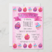 Niedlich Pink Cupcake Watercolor Girl's Birthday Einladung (Vorderseite)