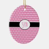 Niedlich Pink Custom initials Polka Dot Keramik Ornament (Rechts)