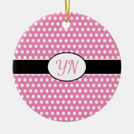 Niedlich Pink Custom initials Polka Dot Keramik Ornament