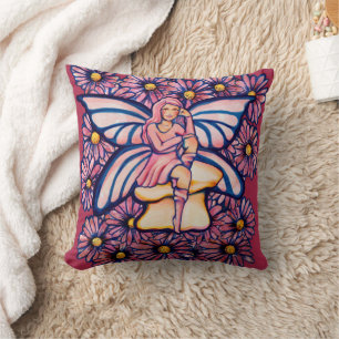 Niedlich Pink Daisy Fairy Mushroom Art Fairies Kissen
