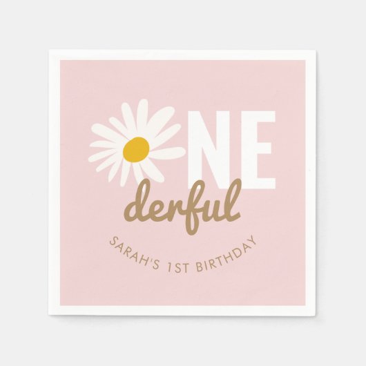 Niedlich Pink Daisy ONEderful 1. Geburtstag Party Serviette (Vorderseite)