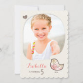 Niedlich Pink Damask Bird Foto Girl Birthday Einla Einladung (Vorderseite)