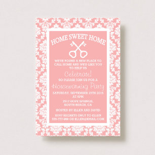 Niedlich Pink Damask Zuhause Sweet Zuhause Housewa Einladung