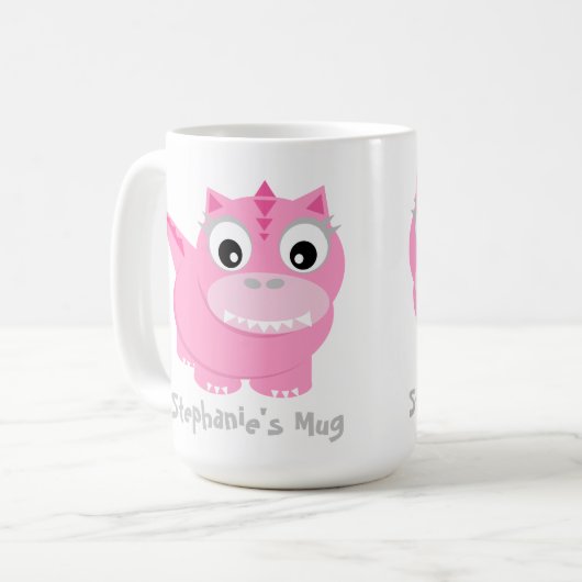 Niedlich Pink Dino Kawaii Cartoon Kaffeetasse (Vorderseite Links)