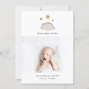 Niedlich Pink Dinosaur Girl Baby Foto Birth Ankündigung