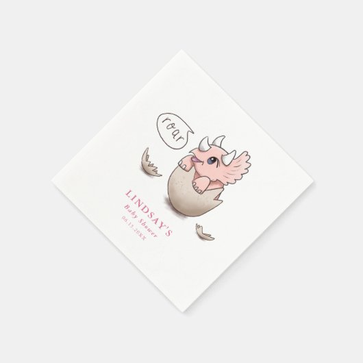 Niedlich Pink Dinosaur Girl Babydusche Roar Serviette (Ecke)