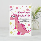 Niedlich Pink Dinosaur Girl T-Rex Einladung (Stehend Vorderseite)