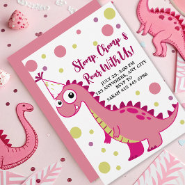 Niedlich Pink Dinosaur Girl T-Rex Einladung