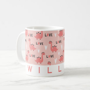 Niedlich Pink Dinosaur Liebe Tasse   Personalisier