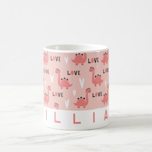 Niedlich Pink Dinosaur Liebe Tasse | Personalisier (Mittel)