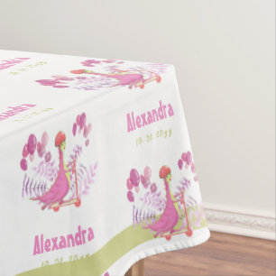 Niedlich Pink Dinosaur Scooter Balloons Girl Party Tischdecke