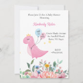Niedlich Pink Dinosaurier Einladung (Vorderseite)